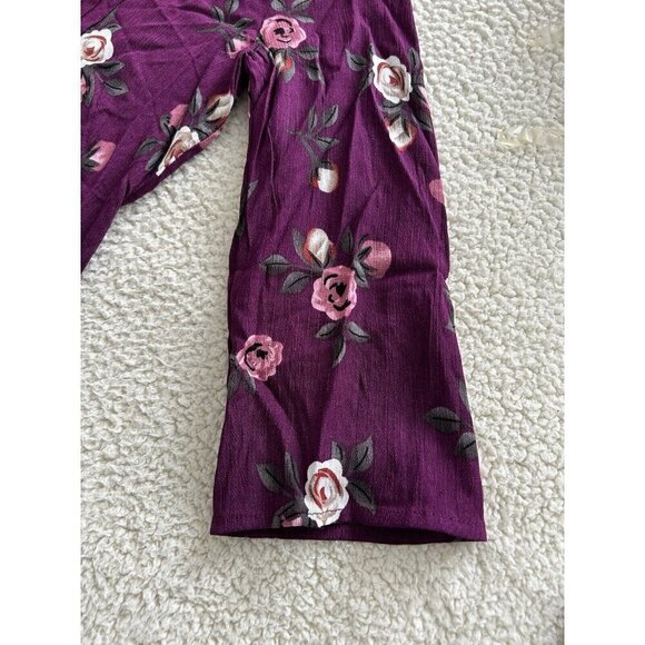 Fun2Fun Plum Floral Maley Pleated V-Neck 3/4 Sleeve Blouse Size XS - Picture 4 of 9